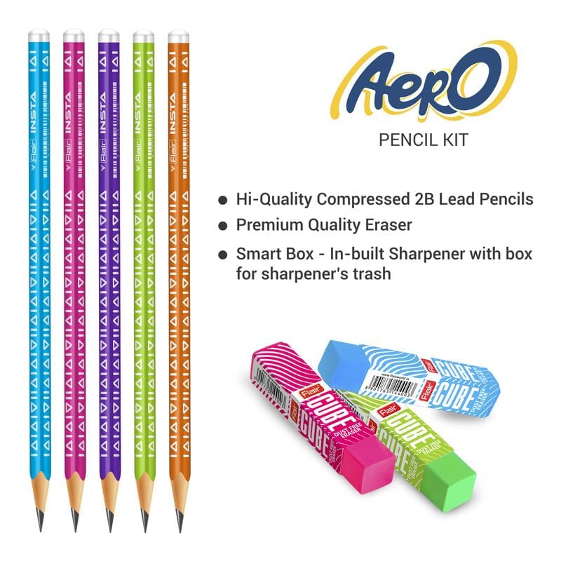 Flair Kreative Serie Aero Bleistift Smart Kit Packung mit 1 Mit 2B Neon Bleistiften Radiergummi Spitzer Für Schule Kunst Und Schreiben