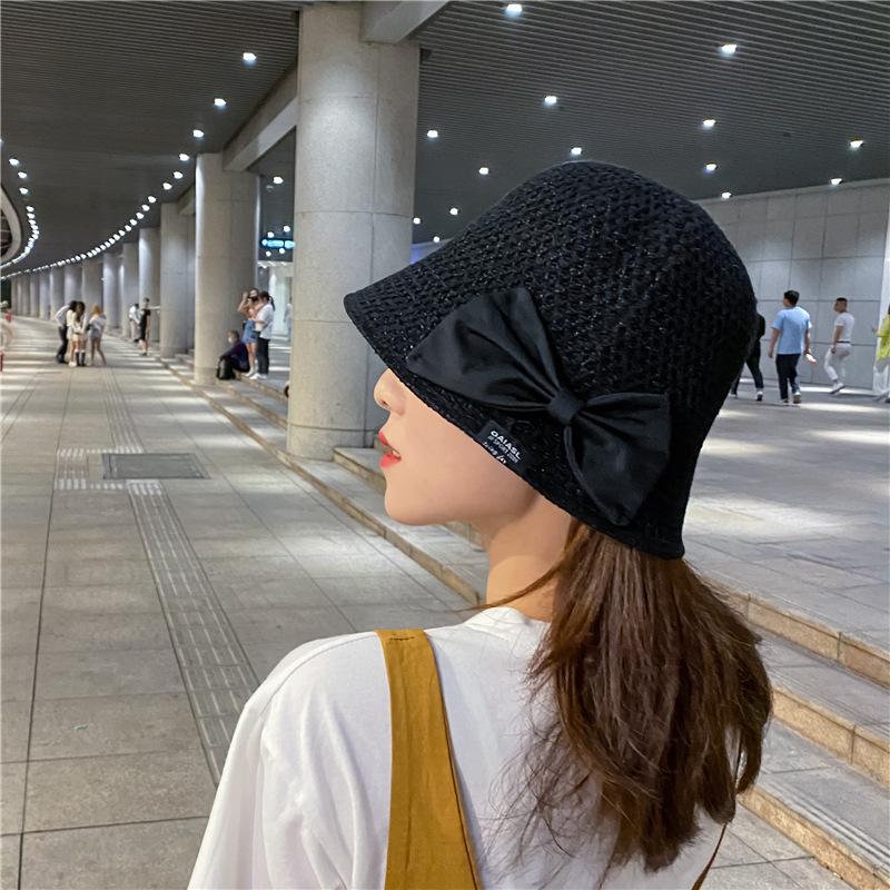 Korean Ladys Hat Foldable Sunblock Beach Hat Bow Big Brim Fishermans Hat