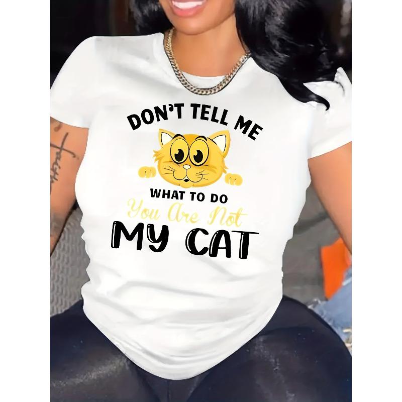 Europäische Größen Verspielt und lustig, dieses lässige Damen-T-Shirt mit kurzen Ärmeln hat ein süßes Katzen-Design. Hergestellt aus hochwertigem Stoff