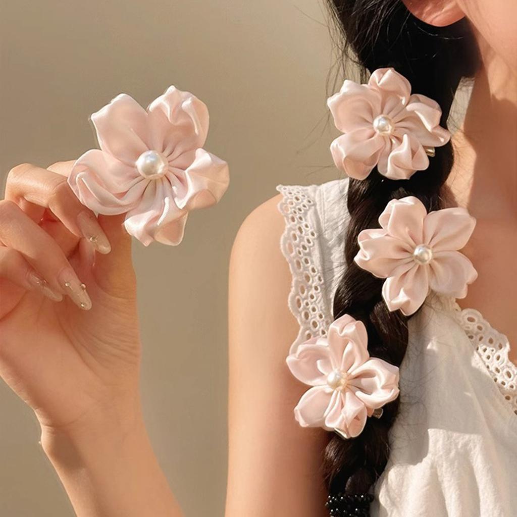 1/5/10pcs Flower Hair Clips Satin Cherry Petals Hair Clip For Women Girls Student Daily Sweety Hair Accessory Floral Headwears