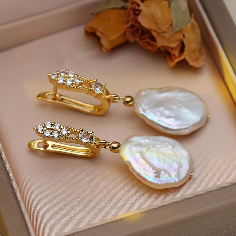 SENIKO Přírodní sladkovodní velké barokní perlové náušnice Módní kubické zirkonové perlové náušnice pro ženy, párty šperky