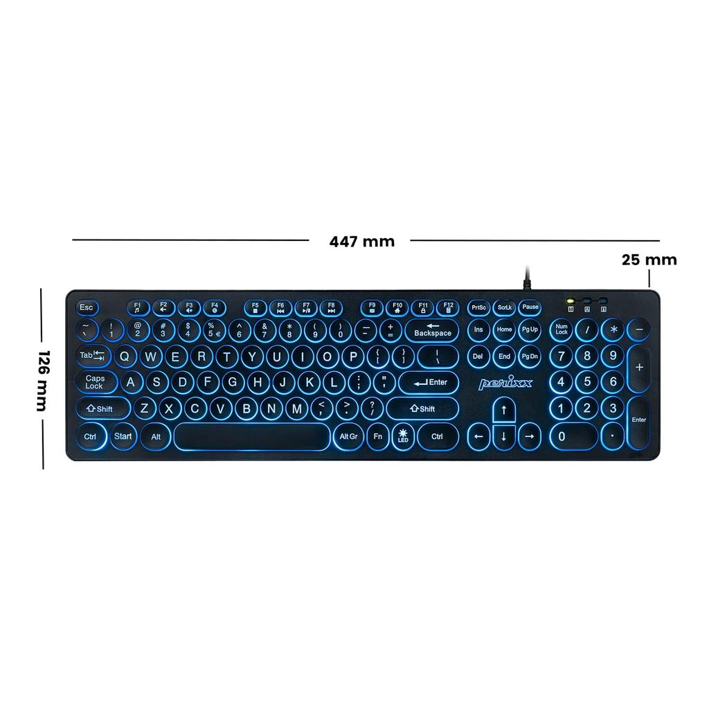 Perixx PERIBOARD-317 Backlit Keyboard, Wired, USB Connection, Large, Easy-to-Read Print Keycaps, English Layout (Round Keys) [Official Warranty]