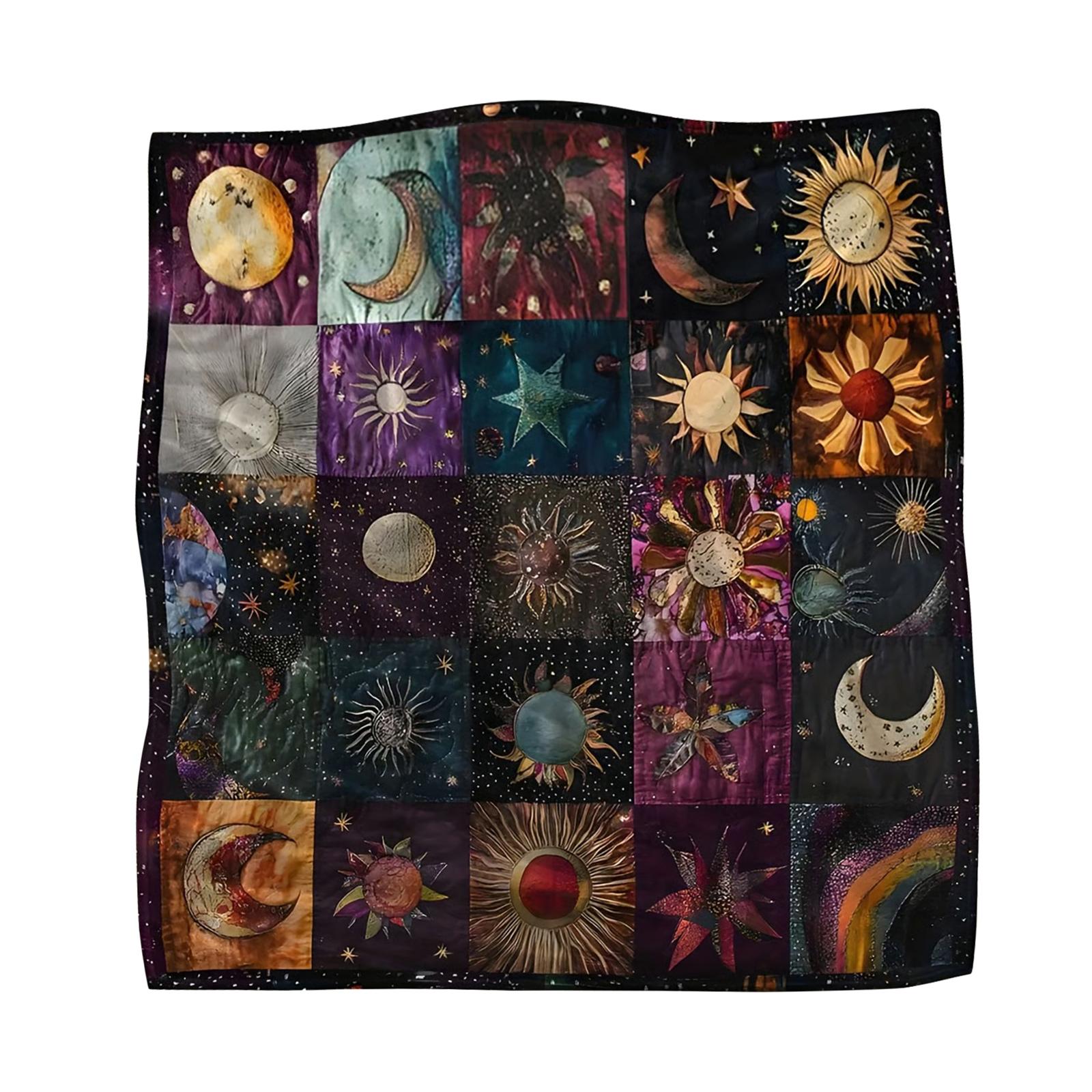 

Богемный флисовый плед с солнцем и луной XS чёрный