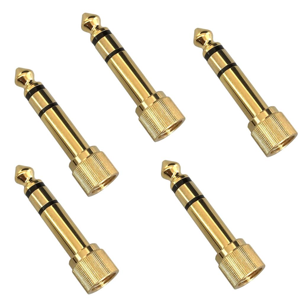 Fuji Parts to Stereo Mini Plug to Stereo Standard Plug 3.5mm 6.3mm Adapter, (Female) (Male), Screw-in Type, 5-Pack / PLG-N9909-5P