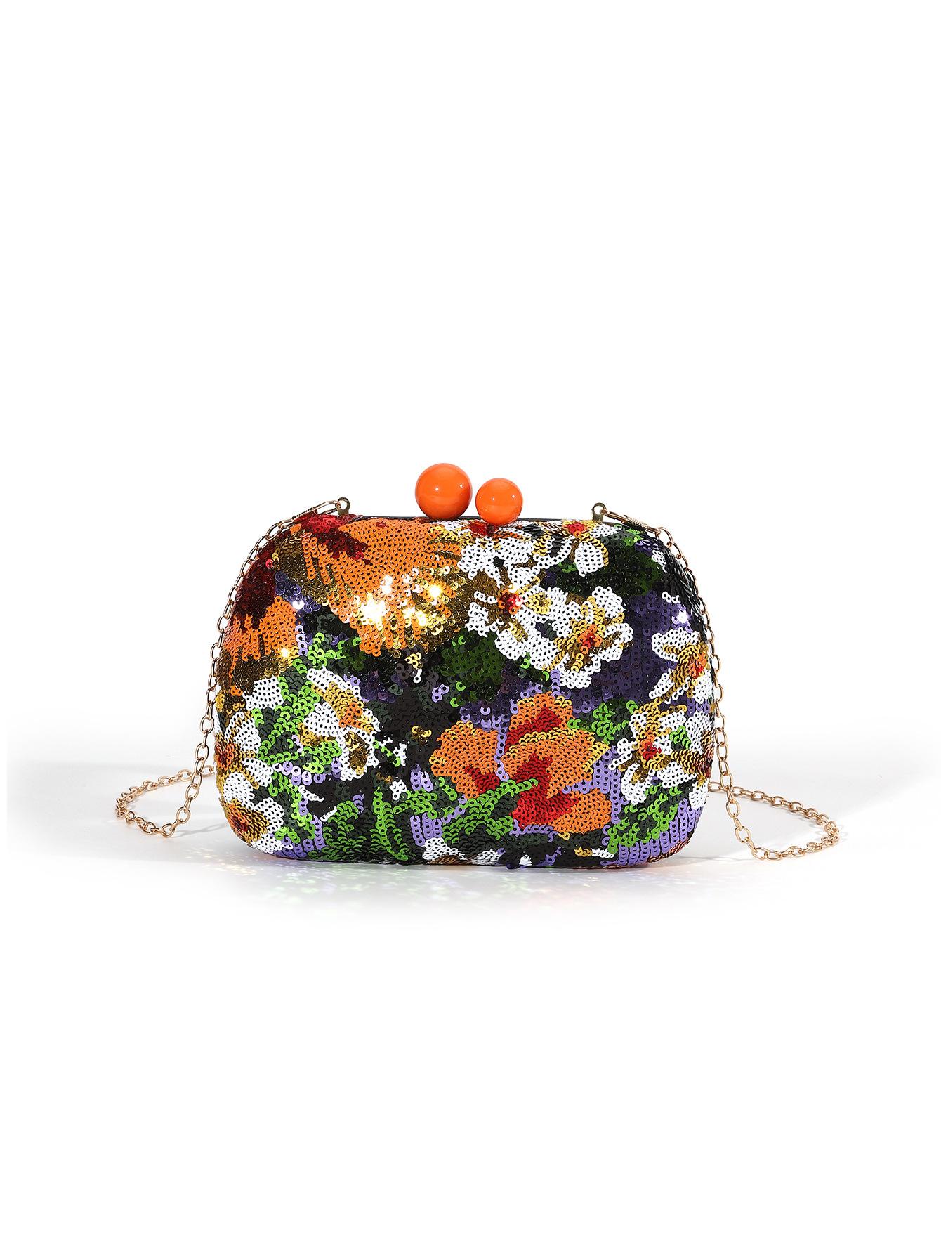 Contrast color flash flower sequin bead box clutch bag women s banquet satin dinner bag
