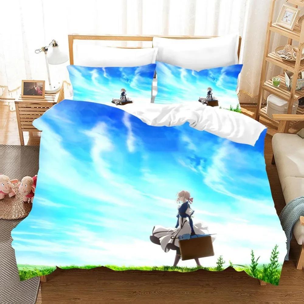 Anime Violet Evergarden 3d Bedding Set Duvet Cover Sets Comforter Japanese Kids Cartoon Boys Bed Linen Queen King Single Size
