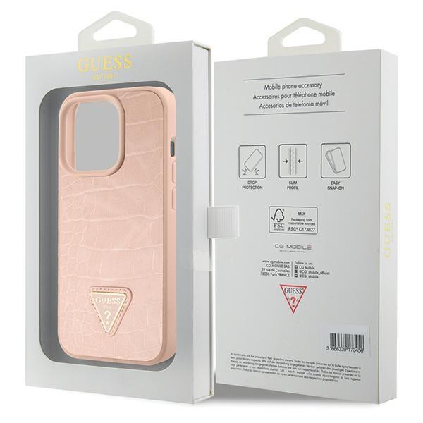 Guess Guhcp15Lpcrthcp Iphone 15 Pro 6.1 Różowy/Pink Hardcase Croco Triangle Metal Logo