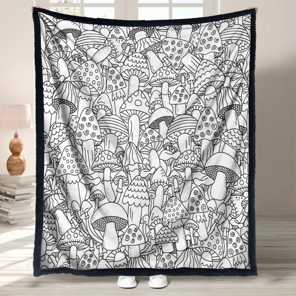 Coloring Blanket with Mushroom & Forest Graffiti Book Soft Plush Flannel All-Season Cozy Throw Suitable for Coloring Parties Birthday Christmas Gift