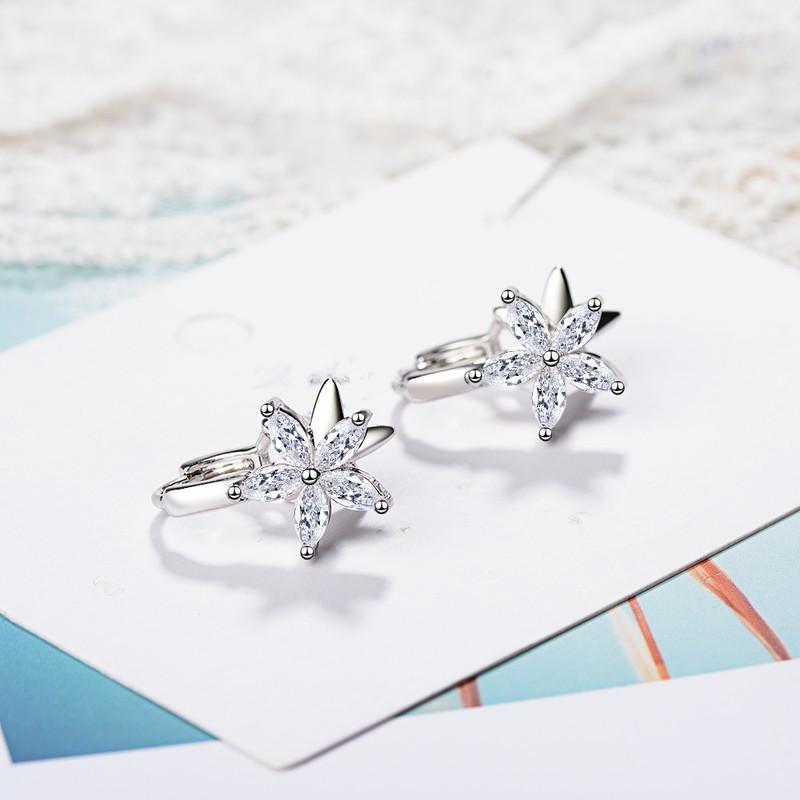 Trendy 925 Sterling Silver Earrings for Women Jewelry Top Quality Zircon Flower Hook Earrings Lady Female Accessories