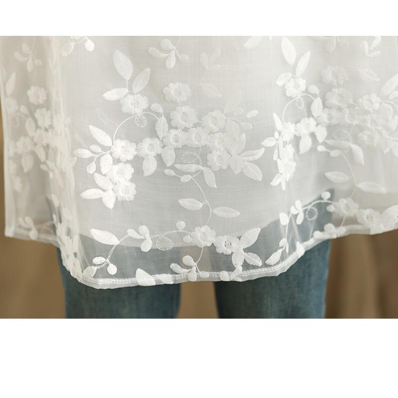 DIMANAF 2025 Summer Plus Size Short Sleeve Lace T-Shirt Floral Women Solid Loose White Tops Tees