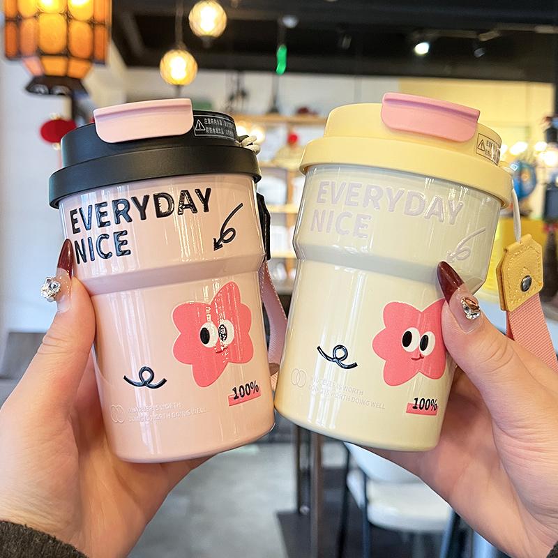 High-value Coffee Cup, 316 Stainless Steel Thermos Cup, Light Luxury, High-end Cartoon, Cute Companion Thermos Cup