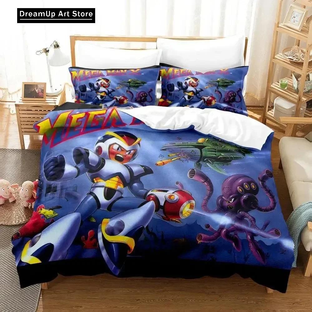 3D Print Fashion Anime Mega Man X DiVE Bedding Set Boys Girls Twin Queen Full Size Duvet Cover Pillowcase Bed Adult Bedroom