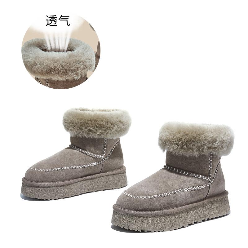 Winter Warm Women Plush Genuine Wool Leather Snow Boots Height Increase Fleece Lined Retro Short Ankle Fashion Women's Boots