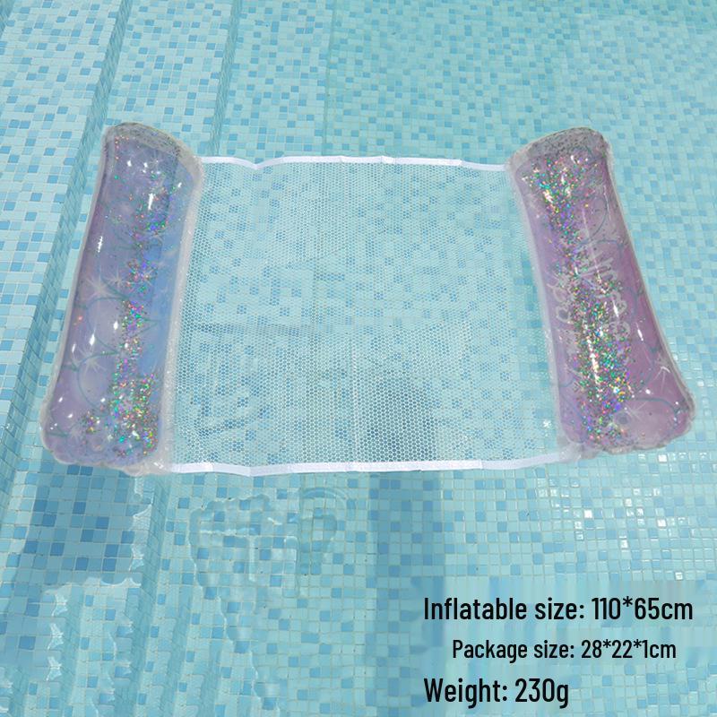 Portable Foldable PVC Striped Water Lounge Chair with Hanging Net - Single Inflatable Floating Bed