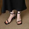 Sandals women's summer square head one-word strap stiletto high heels