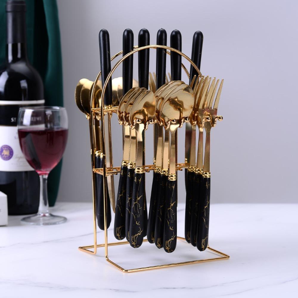 24pcs Stainless Steel Marbled Tableware Set Nordic Style Dessert Dinnerware Suit  Restaurant