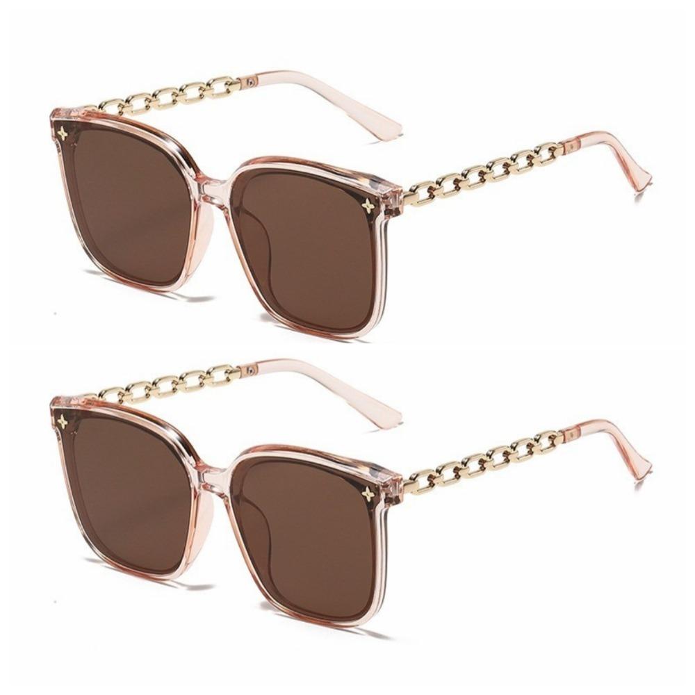 2PCS Chic Shining Sequins Link Chain Frame Over Sized Sunglasses for Women Men Trendy Shades Anti-radiation Eyewear