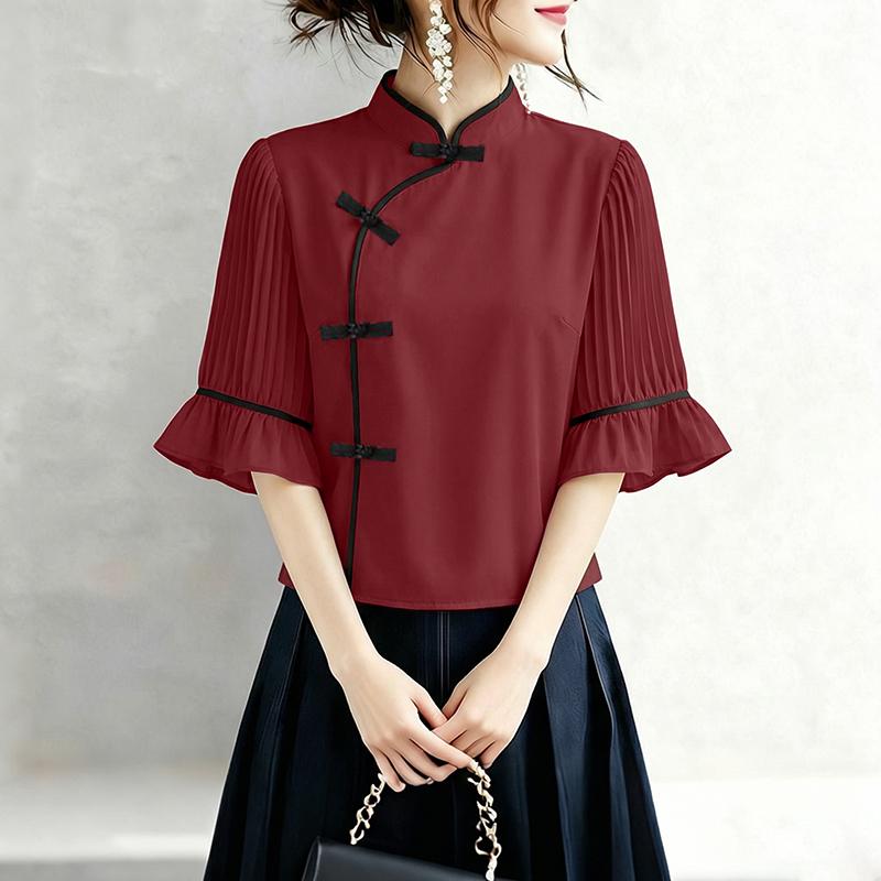 ZANZEA Women Casual Stand Collar Flare Half Sleeve Loose Blouse