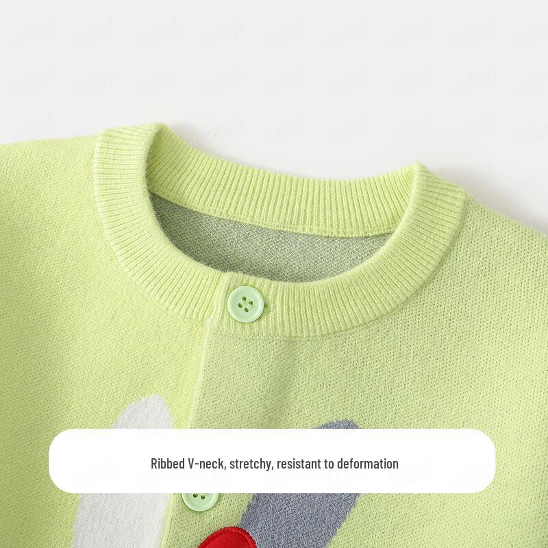 MQDMINI Girls' V-Neck Knit Cardigan with Rabbit Design