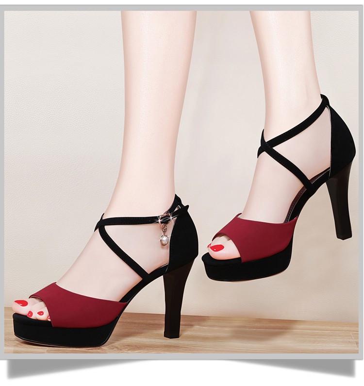 Summer New Women's Heel Sandals Thin Heel One-word Buckle Trend Fashion Women's Shoes