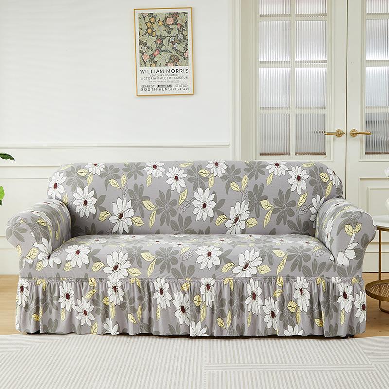 Floral Printed Elastic Sofa Cover With Skirt Hem Non-Slip Seat Cushion With Elastic Band All-Cover Couch Covers For All Seasons