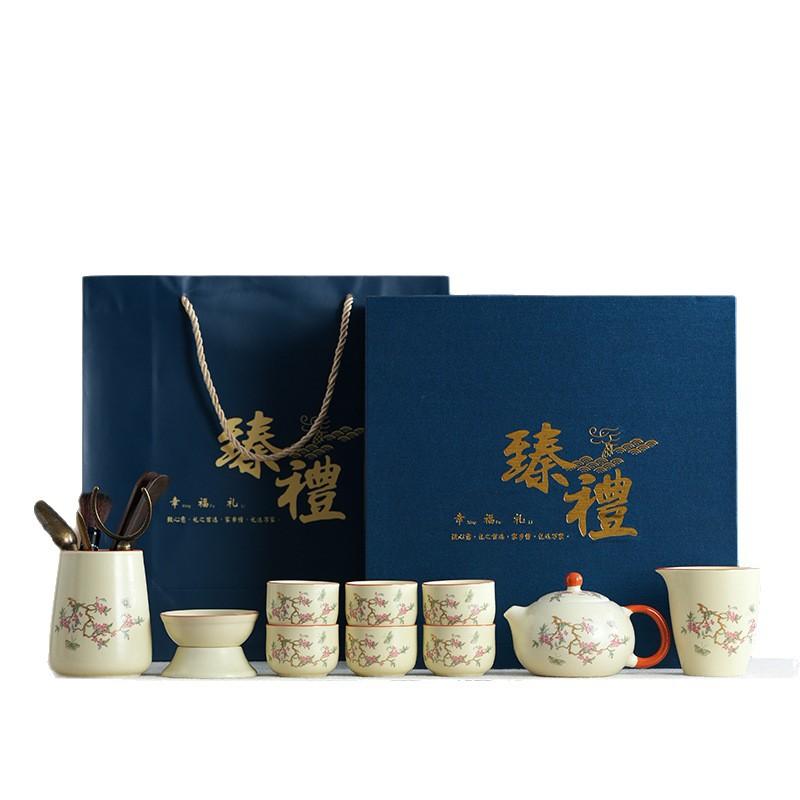 Business set Guochao wisteria flower Ru kiln tea set to meet guests New Chinese tea advanced event commemoration