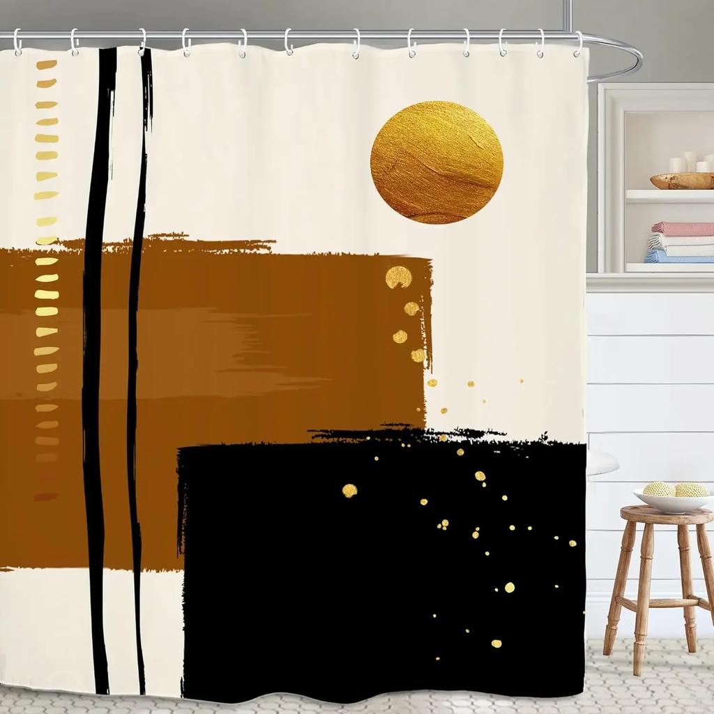 Abstract minimalist modern bathroom shower curtain neutral beautiful striped waterproof decorative shower curtain