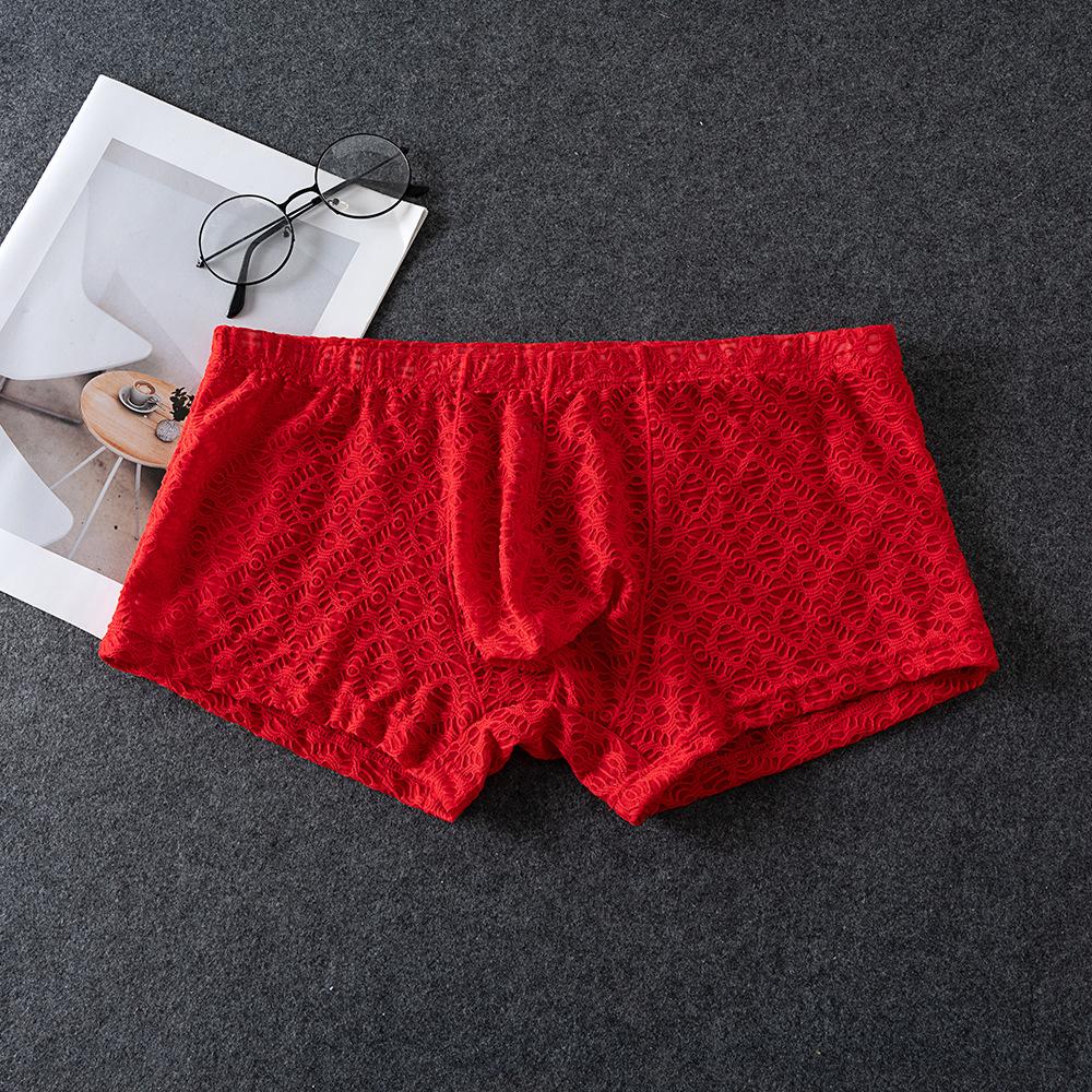 Men'S Underwear Ultra-Thin Lace See Through Lingerie Low-Rise Youth Boxers Sissy Pouch Panties Transparent Bikini Slip Homme