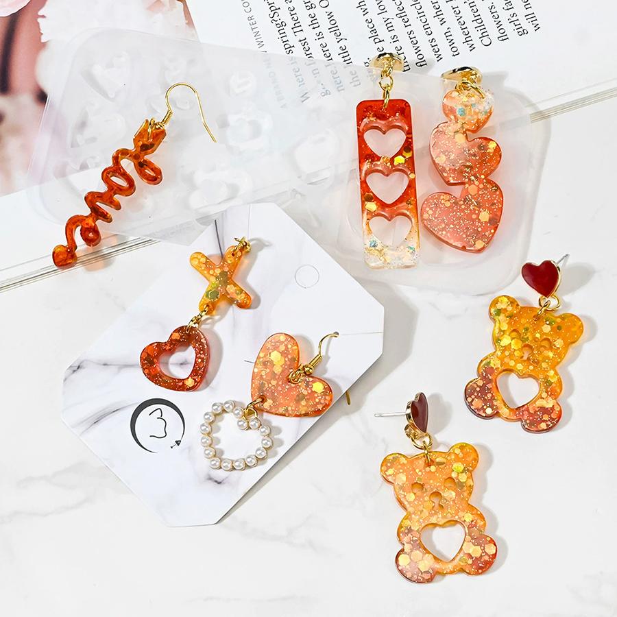 Valentine's Day Love Pendant Dropping Mold Heart/Cherry/Bowknot/Bear Design DIY Earring Pendant Making Tool Jewelry Craft Molds