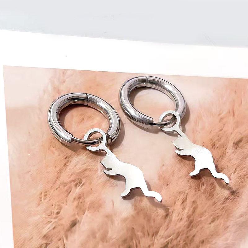 Trendy Titanium Steel Cat Ear Stud Earrings for Men & Women in Korean Punk Style