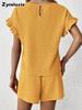 New Solid Color Summer and Spring Casual Two-Piece Set Top and Shorts
