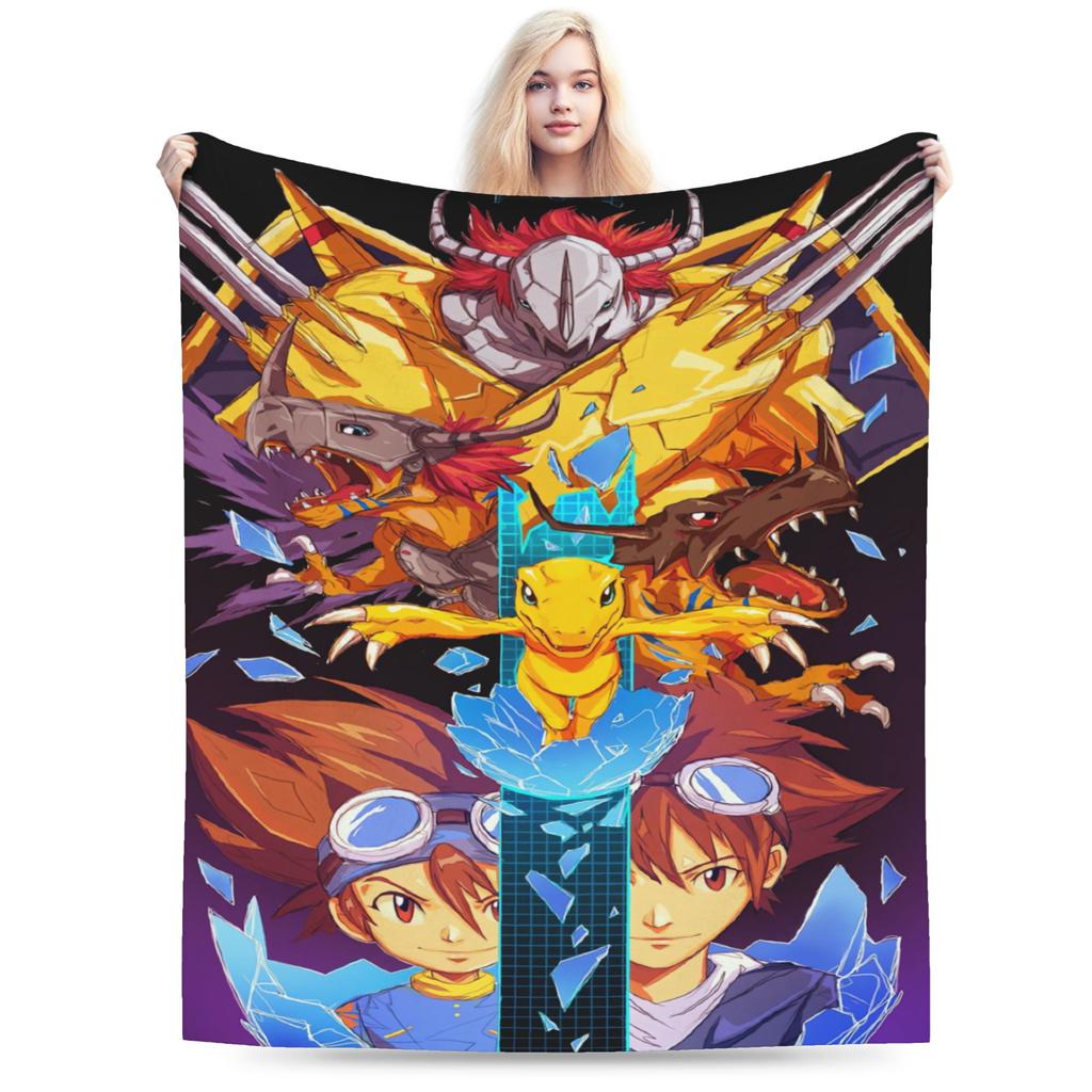Soft Warm Blanket Child Airplane Travel Digimon Adventure Throw Blanket  Flannel Bedspread For Home Decor Fashion Sofa Bed Cover