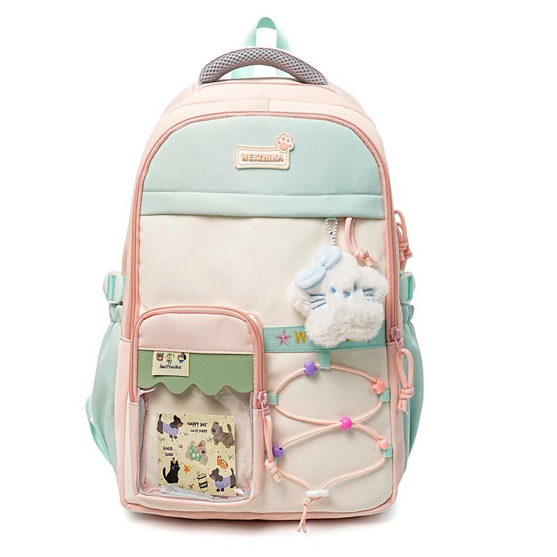 Студенческий школьный рюкзак с контрастной строчкой, женский легкий рюкзак