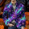 Men's Corduroy Blazer Jacket with Pockets Halloween Themed Print Warm Casual Suit Coat Cardigan for Men