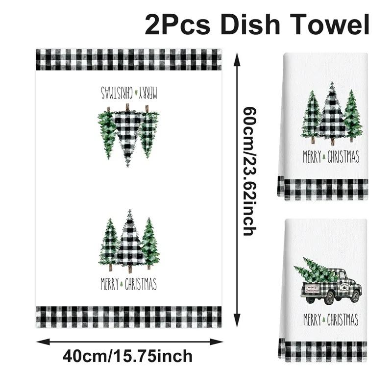 1pc Christmas Kitchen Towels Christmas Tree Kitchen Dish Towels Green Buffalo Plaid Xmas Tree Dishcloth For Farmhouse Home Decor