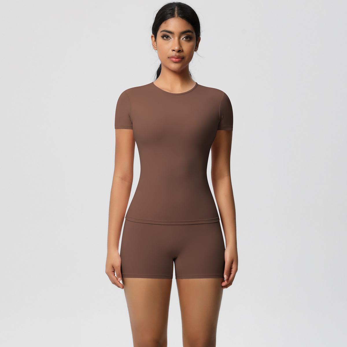 

Naked Tight Fitting Short Sleeved T-Shirt Yoga Suit, High Waist And Hip Lifting Quick Drying Shorts Set, Running And Fitness Two-Piece Set For Women S