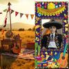 2D Door Banner Mexican Fiesta Photo Door Banner Cinco De Mayo Party Decoration with Sombrero Guitar Cactus Polyester Photo Frame
