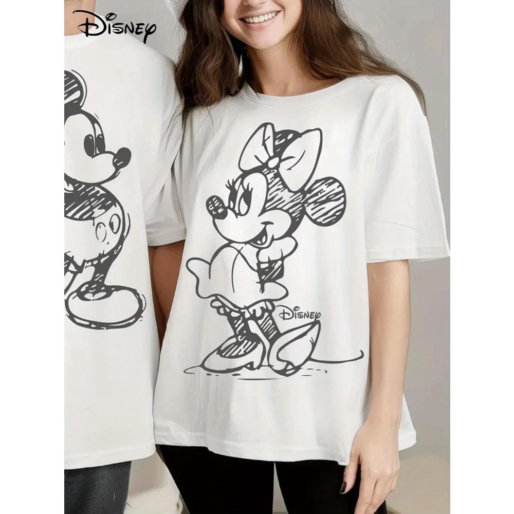 Mickey Mouse Minnie Couple Summer TShirt Casual Animation Comfortable Short Sleeve Unisex Women Breathable and Soft Cotton