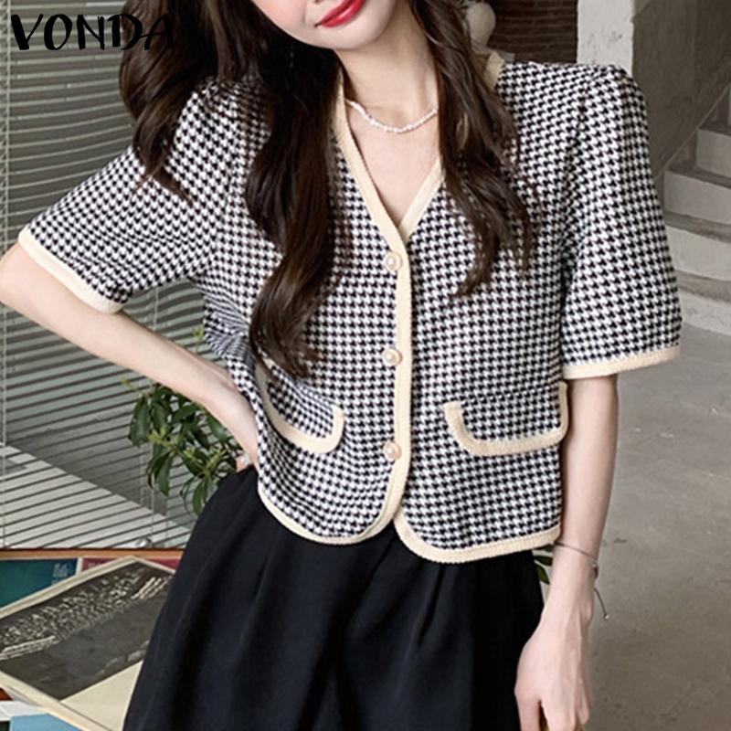 

VONDA Печать Сращивание Цветные женские летние рубашки с короткими рукавами Топы