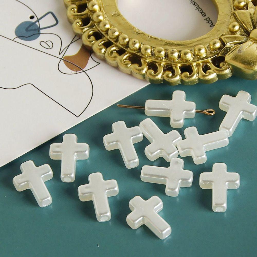 60pcs White Cross Loose Spacer Beads Handmade Bracelet Necklace Accessories  Necklace