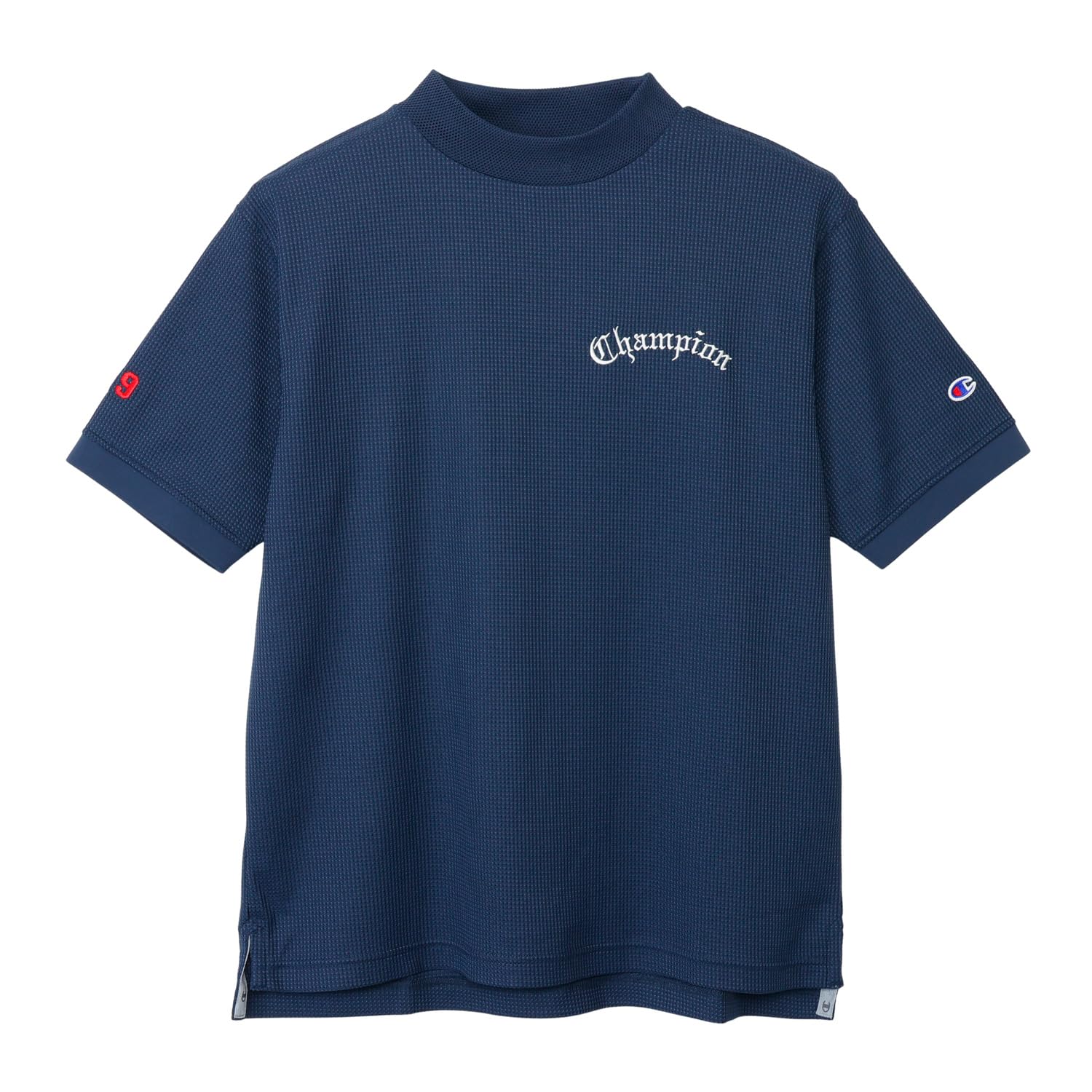 

Champion Футболка с коротким рукавом, быстросохнущая, с УФ-защитой, с вышивкой, с коротким рукавом, с воротником-стойкой, темно-синяя, свободного кроя, сушащая, защищающая, логотип, футболка,