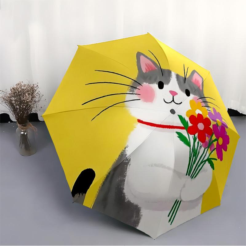 1pc Cat Flower Bouquet Automatic Open/Close Umbrella, Portable Folding umbrella for Everyday Use yy250826072