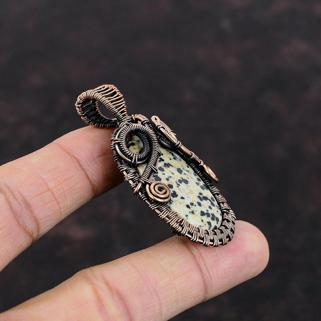 Dalmatian Jasper Pendant Copper Wire Wrapped Pendant Handmade Jewelry Real Gemstone Pendant Copper Jewelry Engagement Gift Wire Wrap Jewelry