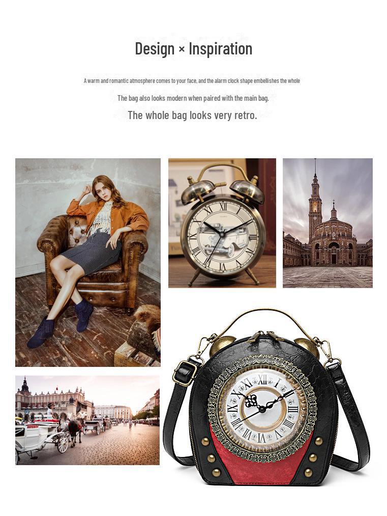 Retro PU Shoulder & Crossbody Handbag with AA Battery-Powered Walking Clock (Women's Bag D002#)