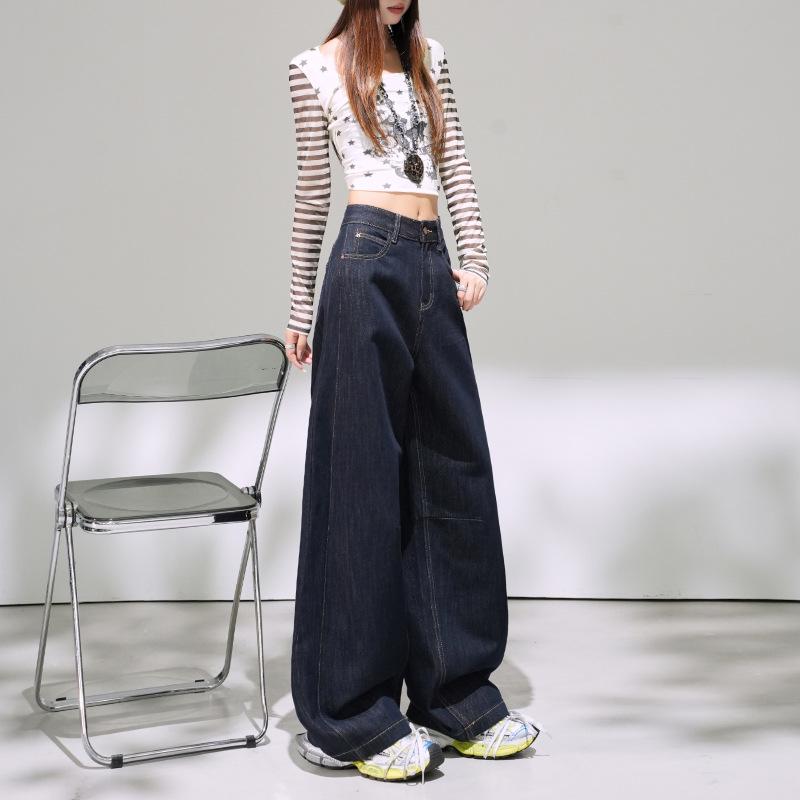 

American Retro High Waist Curved Leg Jeans - Women s Spring Hip Lifting Slimming Wide Leg Pants L