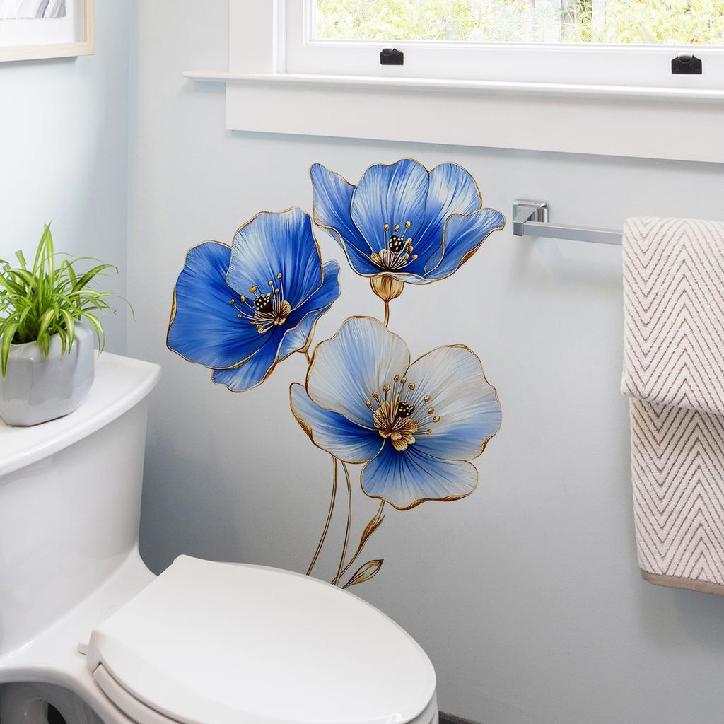 Creative Blue Flower Wall Sticker Self-Adhesive Children Room Living Room Wall Decoration Home Decor