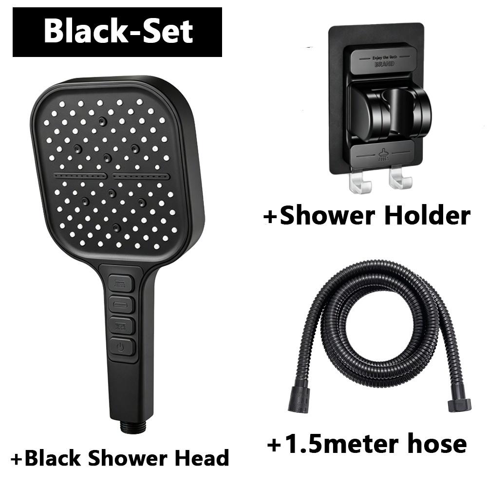 Large Panel Shower Head 7 Adjustable Modes High Pressure Boost One Click Shut Off with 1.5M Hose and Wall Bracket Set