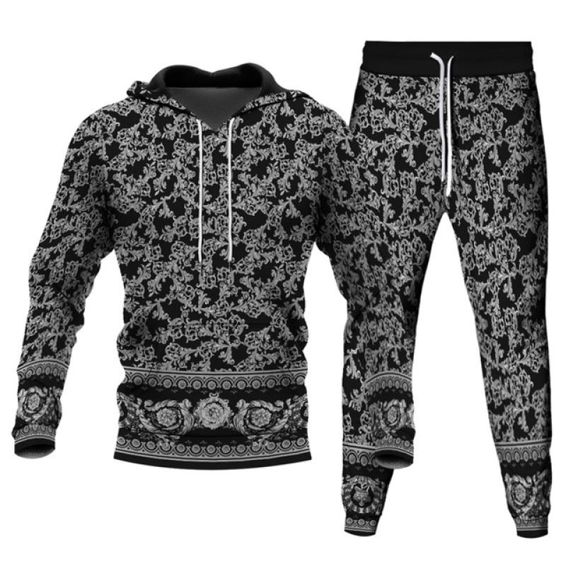 Men's 2 Piece Sets Oversized Hoodies Long Pants Fashion Tracksuit Streetwear 3D Leopard Gold Chain Printed Unisex Clothing S-6XL