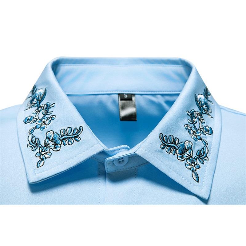 Autumn Fashion Men's Embroidered Design Long Sleeve Shirt High Quality Vintage Luxury Male Casual Social Wedding Party Business