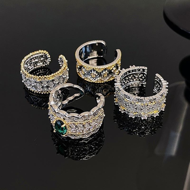 French Vintage Bratich Lace Open Ring Fashion Two-Color Italian High-End Hollow Celebrity Ring